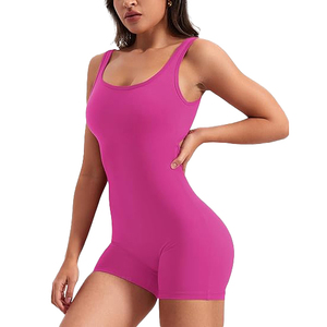 Hot Pink Sport Biker Shorts Jumpsuit Seamless <b>Women</b> Yoga Bodysuit Tummy Control Workout <b>Romper</b> Squat Proof Fabric - Product Image 2