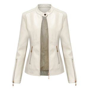Premium Quality Women's <b>Top</b> High 100% <b>Cow</b> Hide Original Pure Leather Jacket Cotton Filling <b>Printed</b> Fabric Embroidery Decoration - Product Image 1