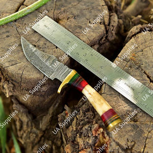 มีดสกินเนอร์ดามัสกัสจากโรงงานผู้ผลิตโดยตรง (OEM) ด้ามทำจากเขากวางแท้ พร้อมปลอกทองเหลืองและปลอกหนัง อุปกรณ์ EDC สำหรับการล่าสัตว์และการเอาชีวิตรอด - Product Image 5