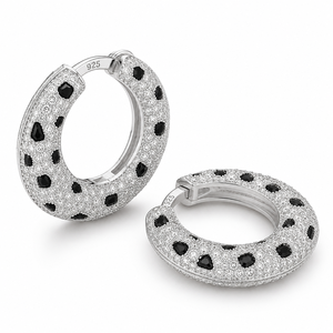 Boucles d'oreilles créoles modernes en émail noir et diamants pour femme, en argent sterling 925, bijoux fins de créateur, cadeau - Product Image 3