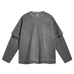 เสื้อยืดคอกลมแขนยาวสีดำ หนัก 300 GSM ผ้าฝ้ายสองชั้น ทรงโอเวอร์ไซส์ ยูนิเซ็กซ์ ไม่ยับ รับสกรีนลายตามสั่ง - Product Image 4