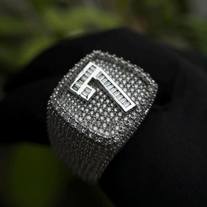 Custom Diamond Letter <b>Ring</b> Iced Out Name <b>Ring</b> Gold and 925 Sterling <b>Silver</b> Hip Hop Jewelry <b>Mens</b> Bling <b>Ring</b> Personalized - Product Image 1