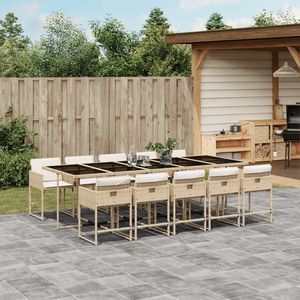 Set da pranzo in Poly Rattan Beige da 11 pezzi con cuscini Set da giardino - Product Image 1