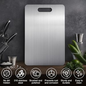 Planche à découper en métal, acier inoxydable, durable, non poreuse, avec poignée, pour la viande, les légumes et les fruits, usage domestique et hôtelier - Product Image 4