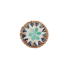 Premium Mosaic Mother-of-Pearl Coaster - Rattan-Wrapped Protective <b>Edge</b> - Designer Heat-Insulating Drink Mat - Product Image 1