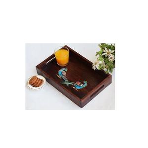 Plateau de service rond en bois imprimé personnalisé pour le thé et le petit-déjeuner, plateau en bois naturel, décoration de table basse pour hôtels et mariages - Product Image 2