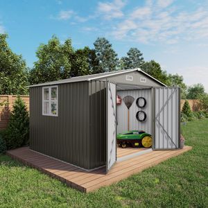 Large Outdoor Storage Shed 10 X 8 FT Metal Garden Tool Shed with Lockable Door Clear <b>Window</b> & Air <b>Vent</b> for Bicycle Storage - Product Image 1