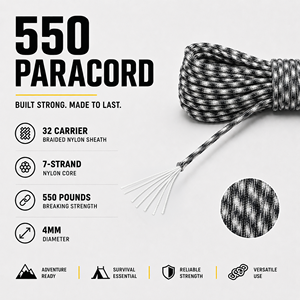 White Camo 4mm Paracord Rope 550 Type Nylon Utility <b>Cord</b> for Camping, Survival, Craft and DIY Use - Product Image 5