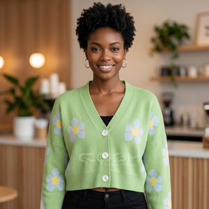 Cosh International Sisterhood Sorority - Cárdigan de Punto con Cuello en V, Estilo Coreano, Casual y Elegante para Otoño e Invierno, con Estampado Floral - Product Image 3