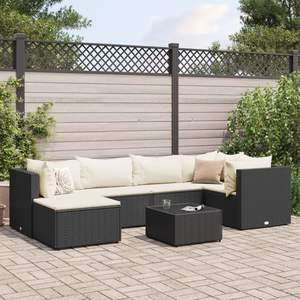 Set da Giardino in Rattan PE Nero e Bianco Crema, 7 Pezzi, per Patio e Lounge - Product Image 1