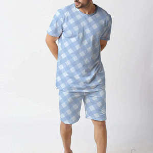 Conjunto de Camiseta y Pantalones Cortos de Punto Sólido Transpirable para Hombre, Azul Claro, Verano, Dos Piezas, Ropa Casual Urbana, Venta al Por Mayor OEM - Product Image 1