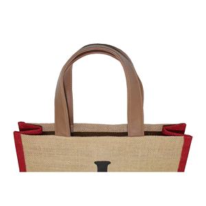 Sac à vin élégant en cuir PU et jute avec fenêtre, impression de logo personnalisé, sac à liqueur tendance avec poignée pour l'alcool - Product Image 4
