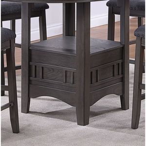 <b>Solid</b> <b>Wood</b> Round Counter Height Dining Table with Built-In Leaf and <b>Shelve</b> Gray Finish-1pc Table Only - Product Image 4