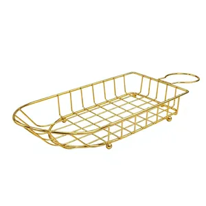 Panier de service en fil métallique doré avec poignée pour frites, snacks, pain et service de table en restaurant - Product Image 1