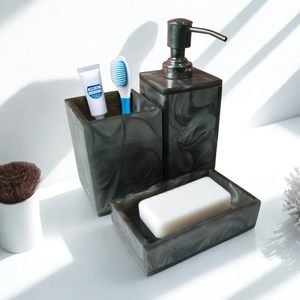 Juego de Baño de Resina con Diseño Minimalista en Espiral, 4 Piezas, Dispensador de Jabón, Portacepillos de Dientes, Bandeja para Artículos de Baño, a un Precio Accesible - Product Image 4