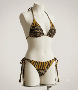 Conjunto de Bikini con Estampado Geométrico para Mujer, Parte Inferior con Lazos Laterales, Traje de Baño de Spandex y Poliéster, Ajuste Regular, Estampado Digital Elástico - Product Image 2