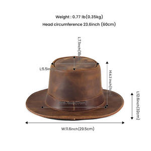 Sombrero Vaquero Occidental de Cuero Marrón de Primera Calidad para Hombre y Mujer, Diseño Steampunk con Tachuelas, Estampado Deadman - Product Image 1