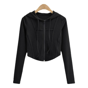 Custom High Quality New Sport Workout Short Long Sleeves Womens <b>Zip</b> <b>up</b> Hoodie Women <b>Cropped</b> Hoodie Manufacturer From Pakistan - Product Image 2