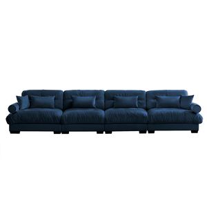 Divano Componibile in Velluto Super Confortevole e Oversize con Pouf Mobile, Braccioli Imbottiti e Tasche Profonde per Soggiorno - Product Image 6
