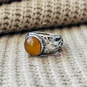 Vintage <b>Carnelian</b> Brass Gemstone Ring Bohemia Style Bezel Setting Silver Plated Hollow Cutout Tribal Wholesale for Women - Product Image 1