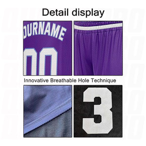 Ensemble d'uniformes de basketball réversibles personnalisés bleu violet, maillot et short pour jeunes hommes et femmes avec nom et logo personnalisés - Product Image 4