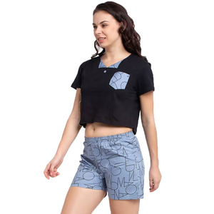 Ensemble réversible pour femmes en polyester/coton, t-shirt et short d'été, couleurs unies, motifs imprimés, doux, respirant, grandes tailles - Product Image 2