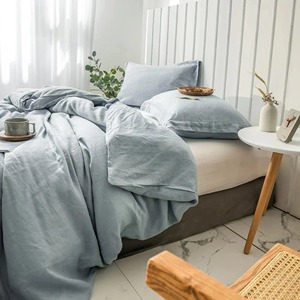 Ensemble de literie en lin avec housse de couette, 2 taies d'oreiller, tissu lavé, décoration pour la maison, la chambre, l'hôtel, l'hôpital, ensemble de 3 pièces - Product Image 5