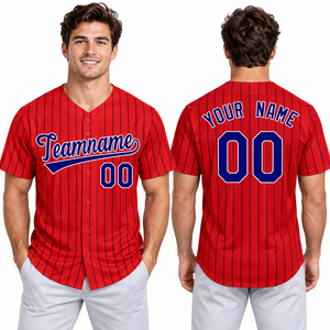 Maillot de baseball personnalisé pour homme, rouge, col en V, manches courtes, respirant, en polyester, avec impression du nom et du numéro de l'équipe, vêtements de sport - Product Image 1