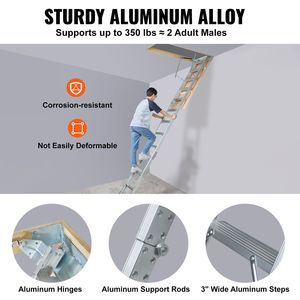 Scala per Soffitta in Alluminio da 28 Piedi, Capacità 350 libbre, 22.5"x63", Pieghevole e Leggera, Estensione 9.5 Piedi, Portata 12 Piedi - Product Image 3