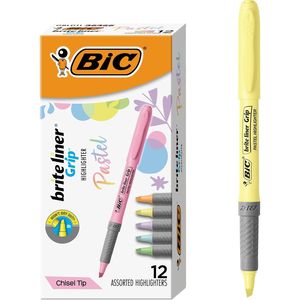 Ensemble de surligneurs pastel Brite Liner Grip, lot de 12, pointe biseautée, couleurs assorties et mignonnes - Product Image 1