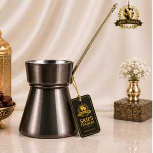 หม้อกาแฟตุรกีทองเหลืองโบราณเคลือบทองแดงพร้อมด้ามจับยาว - Product Image 4