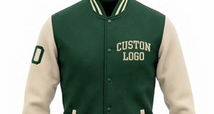 Veste de sport verte pour homme avec manches crème, broderie de logo personnalisée, style preppy, coupe classique, vêtement d'automne - Product Image 5