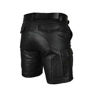 Shorts en cuir pour hommes personnalisés en gros, unis, décontractés, mi-longs, imperméables et respirants, en promotion - Product Image 2