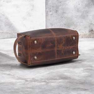 Genuine Leather Toiletry Bag <b>Mens</b> Dopp Kit Travel Wash Bag Shaving Kit <b>Pouch</b> Custom Brand Label Wholesale UK TYG-0232 - Product Image 5