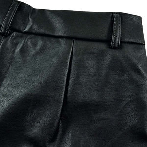 Real Leather Solid Front Logo Mini <b>Split</b> <b>Skirt</b> Shorts Mid Waist Elegant Party Clubwear Fashion Ladies Slim Fit OEM - Product Image 6
