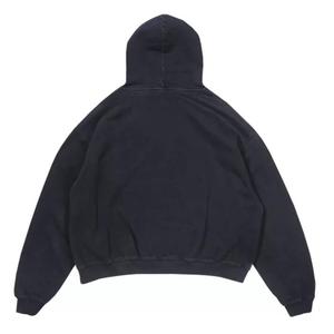 Custom logo <b>Men</b> Oversized Heavyweight Hoodies 100% Cotton Unisex Blank <b>Black</b> Acid Wash Vintage Hoodie Cropped Raw Hem Hoodies - Product Image 2