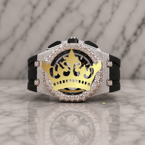 Luxury <b>Chronograph</b> Wristwatch Rose Gold Crystal Bezel Rubber Band Watch - Product Image 1