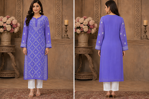 Elegant Traditional Georgette Chikankari <b>Kurti</b> - Purple Lucknowi Thread Embroidered Women Festive And Casual Wear <b>Kurti</b> - Product Image 3