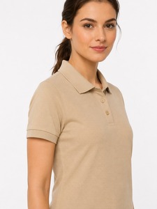 เสื้อโปโลสีเบจสำหรับผู้หญิง ผ้าฝ้าย 100% ผ้าปิเก้ถัก แขนสั้น สีพื้น สวมใส่สบาย ระบายอากาศได้ดี ทรงปกติ - Product Image 1