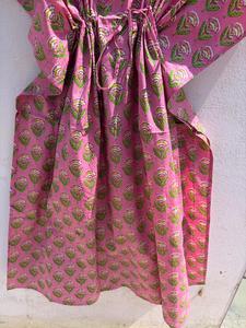 Women's Floral Print 100% Cotton Maxi <b>Kaftan</b> Dress V Neck Batwing Sleeves Drawstring Eco-Friendly <b>Beach</b> Cover-Up Resort Lounge - Product Image 2