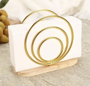 Creative 2 Slot Iron Napkin <b>Holder</b> with Round Base Rose Gold Copper Paper Dispenser Stand for <b>Kitchen</b> Countertop Napkin <b>Holder</b> - Product Image 2
