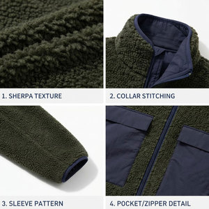 <b>Men's</b> Olive Green Fleece <b>Jacket</b> Stand Collar Zipper Front Pockets Casual Autumn Wear <b>Sherpa</b> Fleece <b>Jackets</b> - Product Image 6