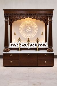 Mandir Tradicional de Madera de Teca con Corte Láser de Lujo, Hermoso Templo de Pooja con Aspecto de Mármol, Tallado a Mano en Color Marrón, Personalizado Profesionalmente - Product Image 3