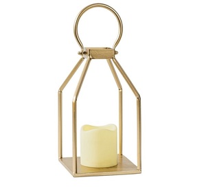 Classic Dynamic Design Square Shape Metal And Glass Candle <b>Lantern</b> Centerpiece for Floor Home & Hotel with Shiny <b>Gold</b> Finished - Product Image 1