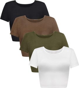 Camiseta corta ajustada de verano para mujer, de longitud corta, moderna, con mezcla de spandex, sexy, a la moda, para discoteca, para damas. - Product Image 3