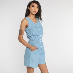 Nouvel ensemble en jean 2 pièces pour femme, taille haute, printemps 2026, couleur unie, avec boutons, short cargo et haut à col en V, style streetwear - Product Image 3