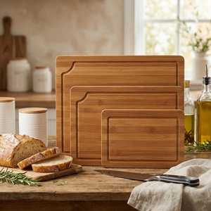 Ensemble de planches à découper en bambou carbonisé, 3 pièces, planches à découper en bois - Product Image 1