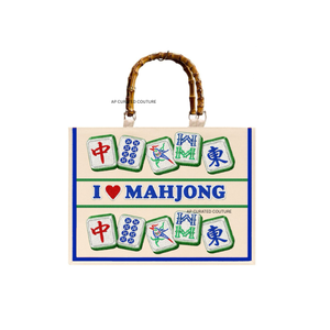 Bolso Tote Personalizado con Diseño de Fichas de Mahjong, Hecho a Mano y con Cuentas, Modelo BAM DOT CRACK, para Mujer, con Asa de Bambú – Elegante Bolso Mahjong - Product Image 5