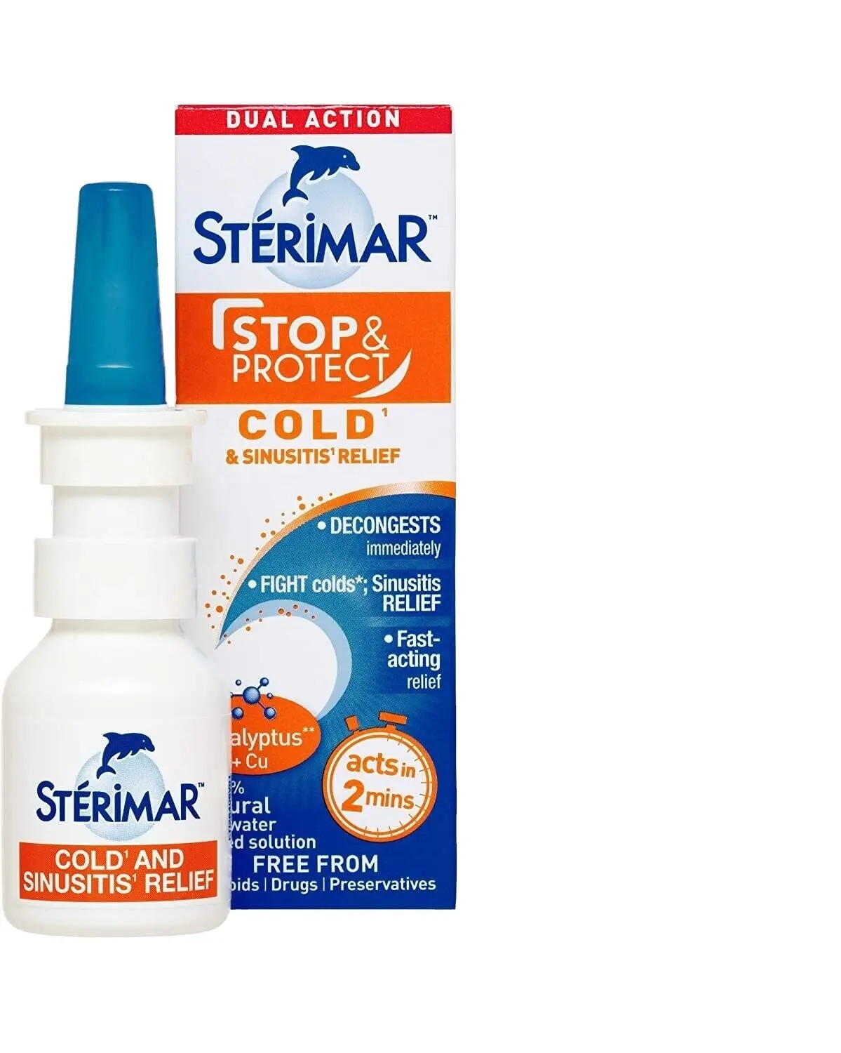 Sterimar semprotan hidung 20ml 100% alami, solusi berbasis air laut alami untuk menghentikan & melindungi dingin & Sinus