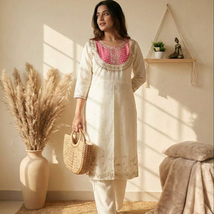 Women Luxurious Roman Silk Embroidered Kurta Set with Dupatta - Product Image 1